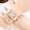 Orologio da donna al quarzo con cinturino quadrato tonneau, colore: bianco + bracciale