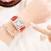 Orologio da donna al quarzo con cinturino quadrato tonneau, colore: rosso + bracciale