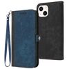 Per iPhone 15 Custodia per cellulare in pelle con doppia fibbia laterale e cinturino a mano (blu reale)