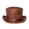 Cappello magico rotondo in pelle PU stile retrò Cappello da fiocco per festa da gentiluomo, Taglia: Taglia unica (marrone)