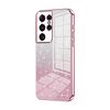 Custodia per telefono elettrolitico con polvere glitter sfumata per Samsung Galaxy S21 Ultra 5G (rosa)