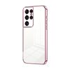 Custodia per telefono con foro fine con placcatura trasparente per Samsung Galaxy S21 Ultra 5G (rosa)
