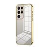 Custodia per telefono con foro fine con placcatura trasparente per Samsung Galaxy S21 Ultra 5G (oro)