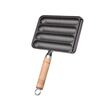 Padella antiaderente per salsicce a 4 griglie in ghisa con manico in legno (KC-04)