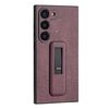 Custodia per telefono antiurto con staffa push-pull in pelle PU per Samsung Galaxy S21 Ultra 5G (vino rosso)