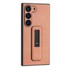 Custodia per telefono antiurto con staffa push-pull in pelle PU per Samsung Galaxy S21 Ultra 5G (arancione)
