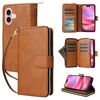 Cover per iPhone 16  a portafoglio con cerniera e 9 slot per carte marrone EDA005483208E