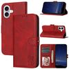 Custodia per telefono in pelle flip con motivo Happy Cat in rilievo per iPhone 16 (rossa)