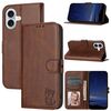Per iPhone 16 Custodia in pelle con motivo a gatto felice in rilievo (marrone)