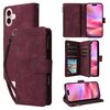 Per iPhone 16 Custodia a tracolla in pelle con cerniera per portafoglio con slot multischeda (vino rosso)
