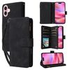 Per iPhone 16 Custodia per telefono in pelle con cerniera e portafoglio multi-slot per carte di credito (nero)