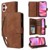 Per iPhone 16 Custodia a tracolla in pelle con cerniera per portafoglio con slot multischeda (marrone)
