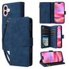 Per iPhone 16 Custodia a tracolla in pelle con cerniera per portafoglio con slot multischeda (blu scuro)
