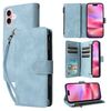 Per iPhone 16 Custodia a tracolla in pelle con cerniera per portafoglio con slot multischeda (azzurro)