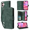 Per iPhone 16 Custodia a tracolla in pelle con cerniera per portafoglio con slot multischeda (verde)
