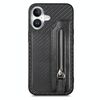 Per iPhone 16 Custodia per telefono con cerniera a portafoglio orizzontale in fibra di carbonio (nero)