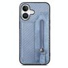 Per iPhone 16 Custodia per telefono con cerniera a ribalta orizzontale in fibra di carbonio (blu)
