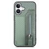 Per iPhone 16 Custodia per telefono con cerniera a portafoglio orizzontale in fibra di carbonio (verde)