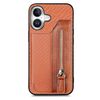 Per iPhone 16 Custodia per telefono con cerniera a portafoglio orizzontale in fibra di carbonio (marrone)