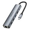 BOROFONE DH16 Adattatore HUB USB-C/Tipo-C multifunzione 6 in 1 a HDMI, PD, USB 3.0, USB 2.0 x 2, RJ45, lunghezza: 15 cm (grigio metallo)