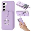 Per Samsung Galaxy S23 5G Litchi Texture Disegno Carta Borsa Anello Custodia per Telefono (Viola)