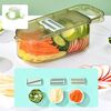 Tritatutto da cucina per frutta e verdura con protezione per le mani, per affettare patate e cetrioli, stile: set da 3 lame + cestello scolapasta