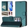Per Samsung Galaxy S21 Ultra 5G Custodia per telefono in pelle con stampa a nido d'ape RFID (verde pavone)