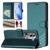 For OPPO Reno11 Pro 5G Global Honeycomb Embossing RFID Leather Phone Case(Peacock Green)
