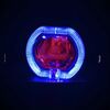Faro LED da 2,5 pollici per moto, bici elettrica, auto, universale, con lente spot, faretto lontano e vicino, stile: apertura blu + occhio rosso del diavolo (argento)
