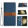 Per Samsung Galaxy S23 Ultra 5G Custodia in pelle con cuciture a griglia e cordino (blu)