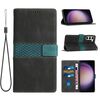 Per Samsung Galaxy S23 5G Custodia in pelle con cuciture a griglia e cordino (nero)