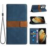 Per Samsung Galaxy S21 Ultra 5G Custodia in pelle con cuciture a griglia e cordino (blu)