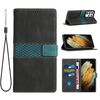 Per Samsung Galaxy S21 Ultra 5G Custodia in pelle con cuciture a griglia e cordino (nero)