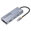 hoco HB52 Wow Convertitore multifunzione 8 in 1 da Tipo-C a HDTV, RJ45, PD, Tipo-C, 2xUSB3.0, SD, TF Card (grigio scuro)