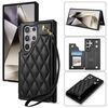 Per Samsung Galaxy S23 Ultra 5G Rhombic Dual Buckle Card Slots Custodia per telefono con cordino (nero)