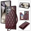 Per Samsung Galaxy S23 Ultra 5G Rhombic Dual Buckle Card Slots Custodia per telefono con cordino (rosso vino)