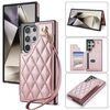 Per Samsung Galaxy S23 Ultra 5G Rhombic Dual Buckle Card Slots Custodia per telefono con cordino (oro rosa)