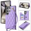 Per Samsung Galaxy S23 Ultra 5G Rhombic Dual Buckle Card Slots Custodia per telefono con cordino (viola)