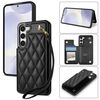Per Samsung Galaxy S23 5G Rhombic Dual Buckle Card Slots Custodia per telefono con cordino (nero)