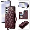 Per Samsung Galaxy S23 5G Rhombic Dual Buckle Card Slots Custodia per telefono con cordino (rosso vino)