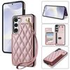 Per Samsung Galaxy S23 5G Rhombic Dual Buckle Card Slots Custodia per telefono con cordino (oro rosa)