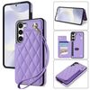 Per Samsung Galaxy S23 5G Rhombic Dual Buckle Card Slots Custodia per telefono con cordino (viola)