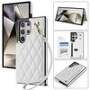 Per Samsung Galaxy S21 Ultra 5G Rhombic Dual Buckle Card Slots Custodia per telefono con cordino (bianco)