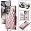 Per Samsung Galaxy S21 Ultra 5G Rhombic Dual Buckle Card Slots Custodia per telefono con cordino (oro rosa)