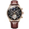 OLEVS 6658 Orologio meccanico da uomo luminoso con cinturino in pelle impermeabile (nero + oro rosa)