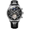 OLEVS 6658 Orologio meccanico da uomo luminoso con cinturino in pelle impermeabile (nero)