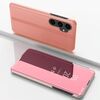 Per Samsung Galaxy M34 5G Custodia per telefono in pelle con vibrazione orizzontale a specchio placcato con supporto (oro rosa)