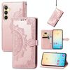 Custodia per telefono in pelle con motivo floreale mandala per Samsung Galaxy S24 5G (oro rosa)