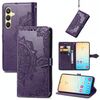 Custodia per telefono in pelle goffrata con fiori mandala per Samsung Galaxy S24 5G (viola)