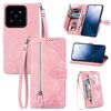 Custodia per telefono in pelle con cerniera fiore goffrato per Xiaomi 14 Pro (rosa)